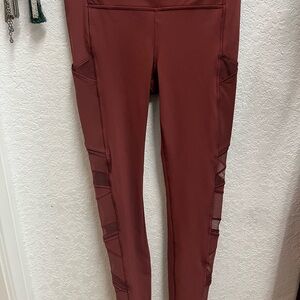 Burgundy Mesh Panel Leggings